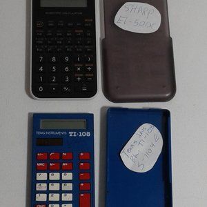 2 PREOWNED Calculators Sharp EL 501X Basic Scientific & TI-108 Basic good cond.